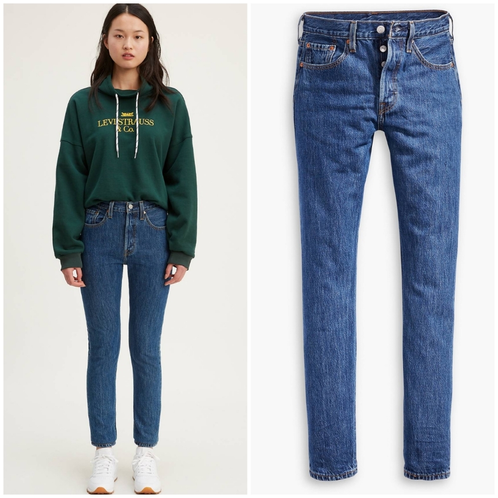 Levi's Premium Dark Blue Stonewash 501 Skinny Jeans W24 W25 Button Fly High-Rise